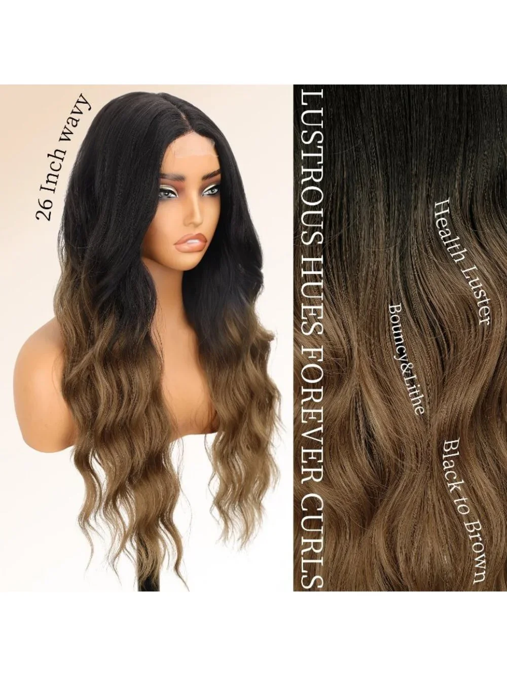 Women's Black Brown Lace Hairline 26 Inch Synthetic Heat Resistant Wavy Wigs